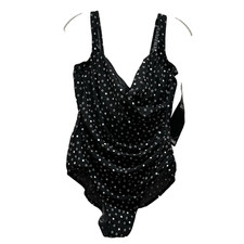 Miraclesuit Sanibel Womens 18 Polka Dot Print One Piece Swimsuit Black White NWT