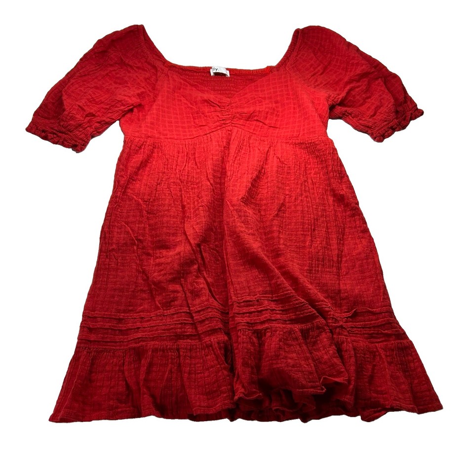 Ally Womens Red Shirred Cotton Gauze Babydoll Mini Dress DD1303A-36P Size 16