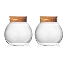 Set Of 2 Round Glass Jars With Cork Lid   17oz Wedding Candy Jar Kitchen Storage