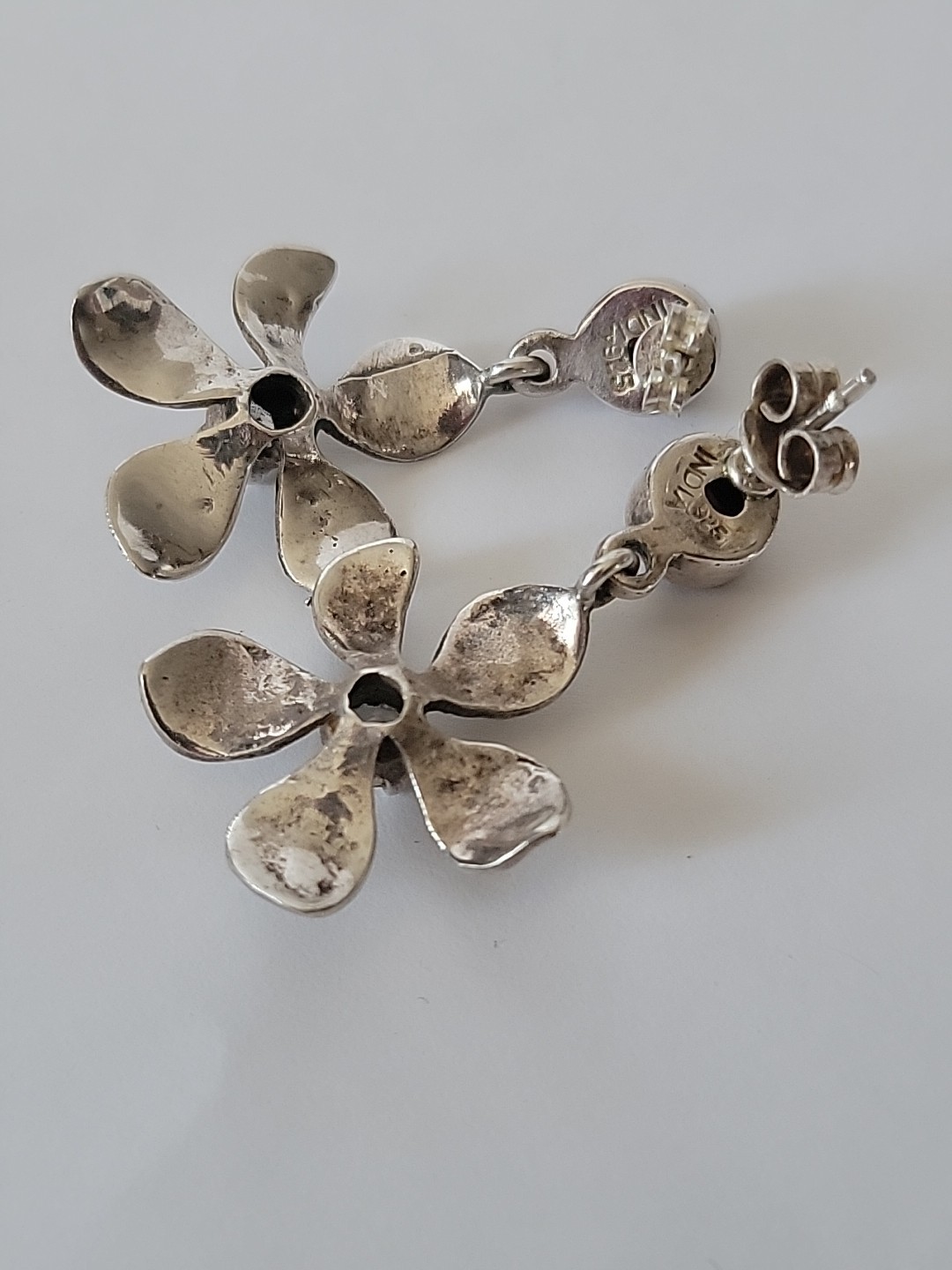 Vintage Ruby Gemstone Sterling Silver Dangle Flow… - image 8