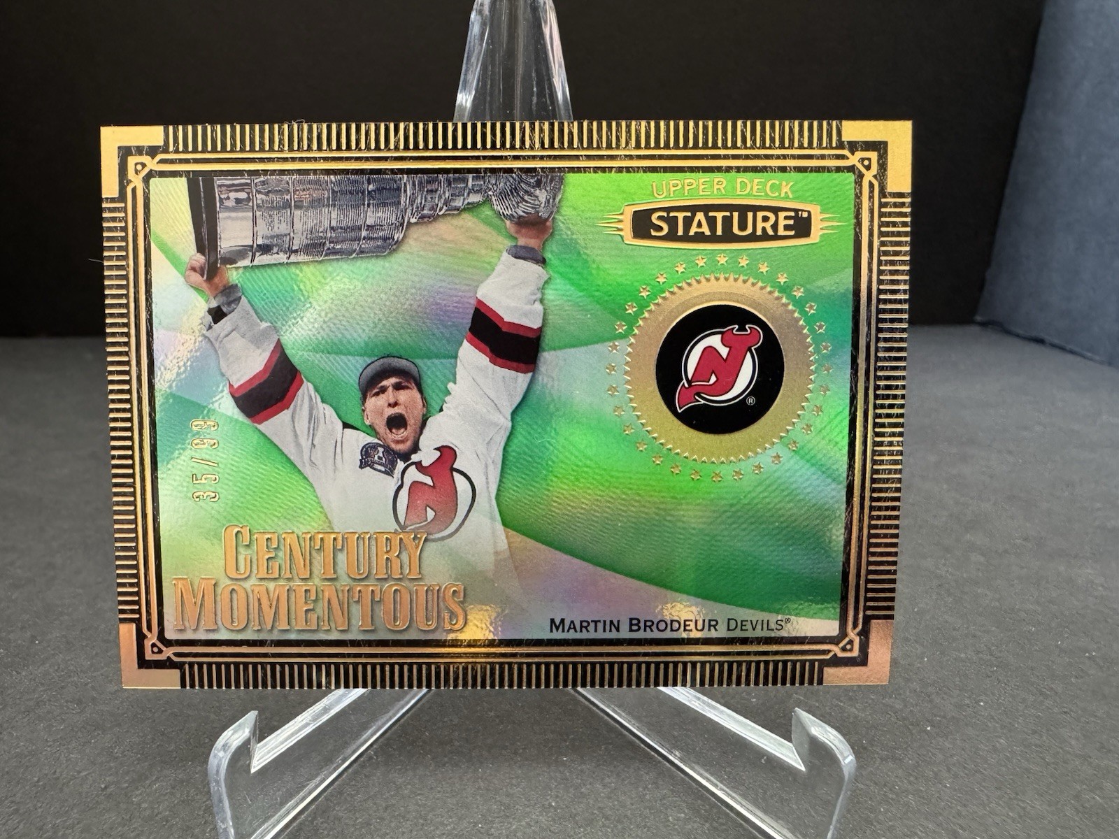 Martin Brodeur #CM-19 Hockey Cards 2019 Upper Deck Stature Century Momentous trading card — raw and PSA graded price guide