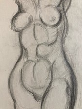 Große Zeichnung Art Kohlezeichnung Auf Papier Nackte Frau Erotik Akt 1970 A Aus