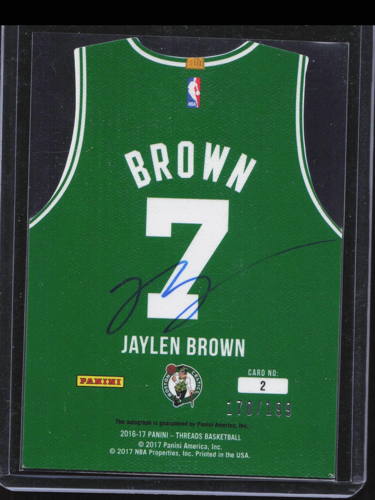 2016-17 Panini Threads Jaylen Brown #2 Rookie Jersey Die-Cut Auto /199 