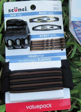 Scunci Value Variety Set 21 Pieces Hair Jaw Snap Clip Bobby Elastics Fabric Band