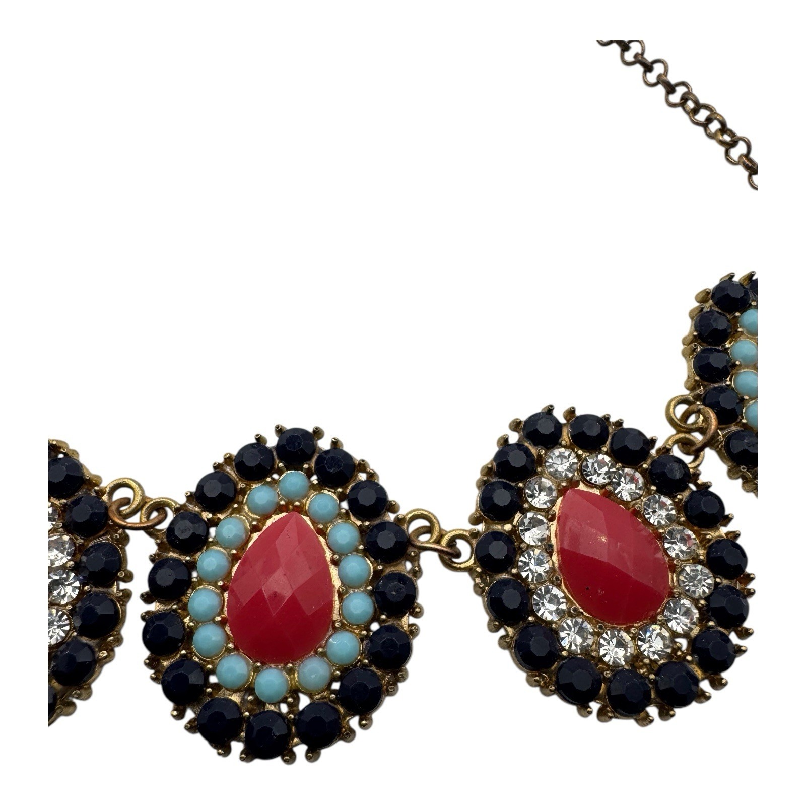 ETC! Statement Necklace Multicolor Rhinestone Ova… - image 3