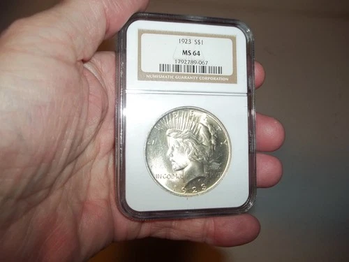 Vintage Antique 1923 NGC MS64 Peace Dollar 90% Silver nice features (067) L@@K