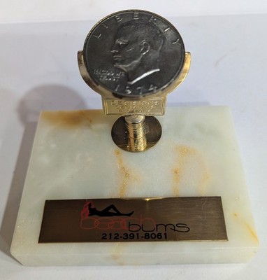 Vintage 1974 Silver Dollar Coin Flip Marble Base Beach Bums Advertising Display 