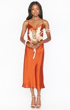 Show Me Your MuMu Verona Cowl Burnt Orange Luxe Satin Midi Party Gala Dress Sz S