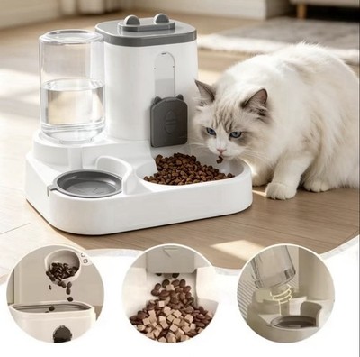 Automatic Cat Dog Feeder Water Dispenser 2 in 1 Gravity Pet Food Bowl Station