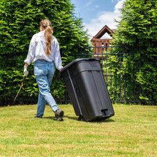 45 Gal. Black Heavy Duty Outdoor Trash Can with Wheels and Attached Lid