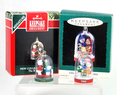 2 Vintage Hallmark Miniature Ornaments The Bearymores Bears Under Dome #1 and 2