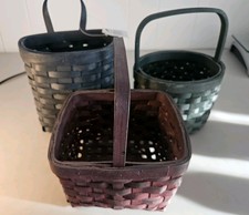 Lot de 3 paniers en osier avec poignées, ronds et carrés, rouge, bleu, vert