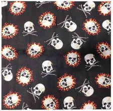 Lot of 12 Skull  Crossbones Skull on Fire Black Poly Cotton 22"x22" Bandana