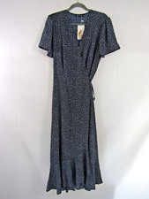 Pretty Garden Blue Dress sz XL Floral Wrap Midi Glowy Ruffle Fairy Whisical Boho