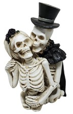 Wedding Bride And Top Hat Groom Skeleton Couple Embracing Figurine