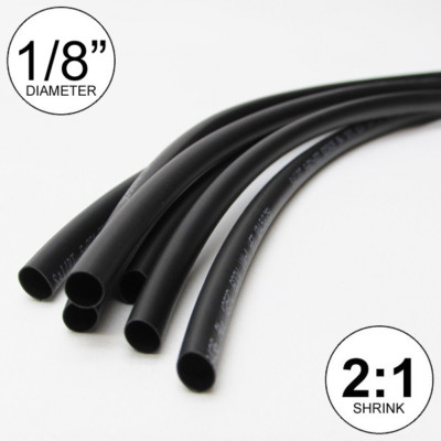 1/8'' ID Black Heat Shrink Tube 2:1 ratio wrap (6x9'' = 4 ft) inch/feet/to 3mm