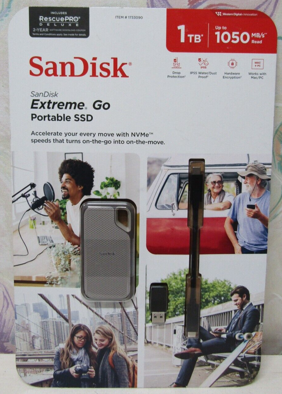 SanDisk NVMe Extreme Go Portable 1TB External SSD USB 3.2 Gen 2 USBC