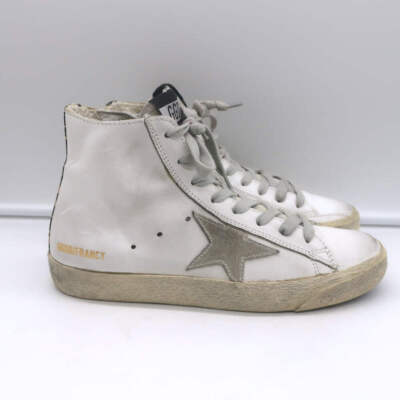 Golden Goose Francy Camo-Trim High Top Sneakers White Leather Size