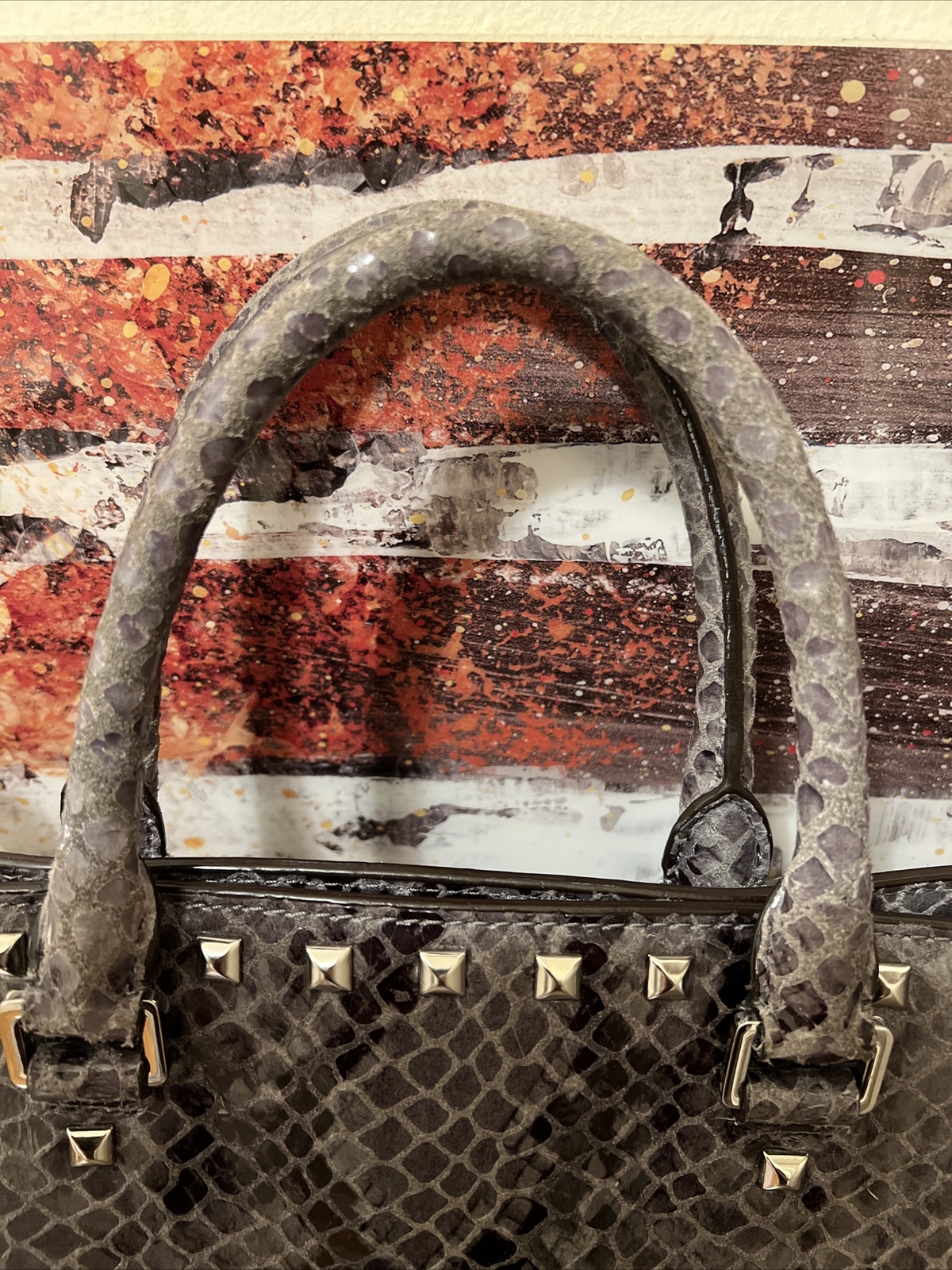 Michael Kors Selma Stud Gray Python Embossed Larg… - image 4