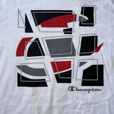 #ad #ad Champion Offset Panes Graphic Logo Heritage T Shirt White C22037 004 Men#x27;s NEW $13.49