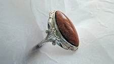 BEAUTIFUL ANTIQUE OSTBY BARTON ETCHED STERLING GOLDSTONE RING SZ 6  OB