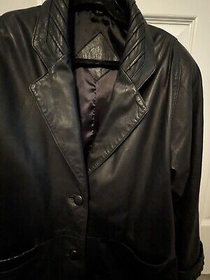 Vintage Jacqueline Ferrar Women Med Black Leather Trench Vintage Jacqueline Ferrar Women Med Black Leather Trench