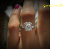 2CT Radiant Cut Diamond Lab-Created Wedding Halo Ring Gift 14K White Gold Finish