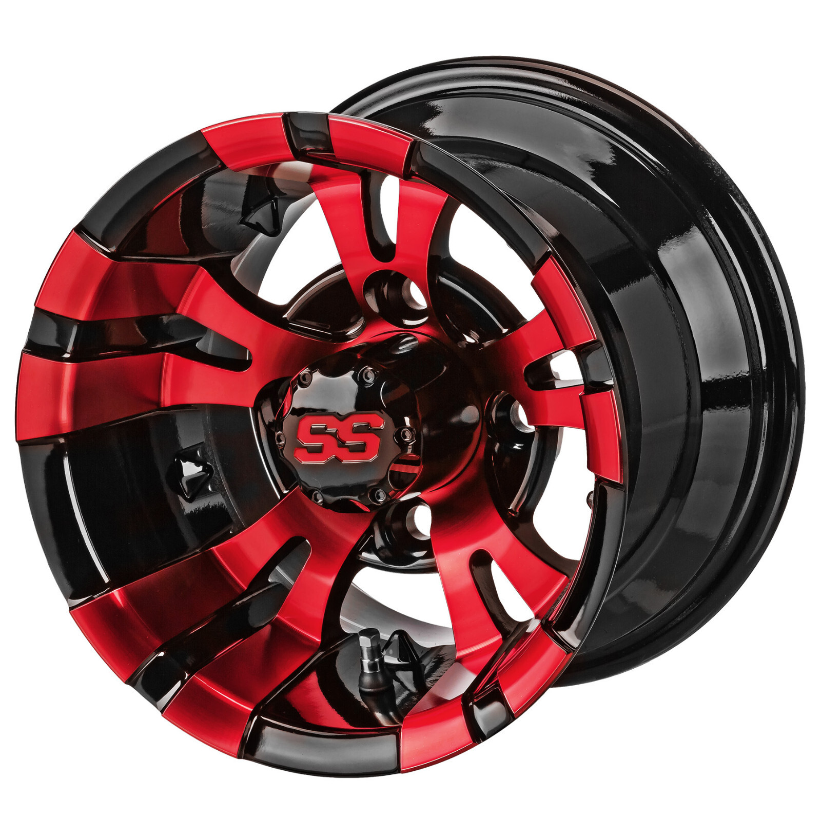 (4) Golf Cart 205/50-10 Low Profile Tires on 10x7 Red/Black Vampire Wheels
