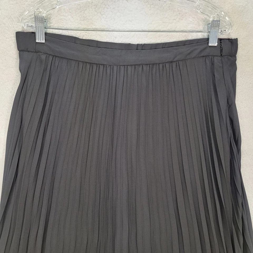 Black Chiffon Pleated Floral Lace Hem Midi Dressy Flowy NYC Womens Skirt Size L - Image 2 of 4