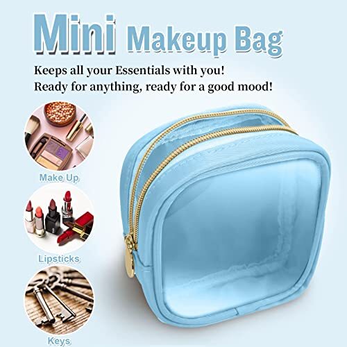 Clear Travel Makeup Bag for Purse, Small Cute Preppy Cosmetic