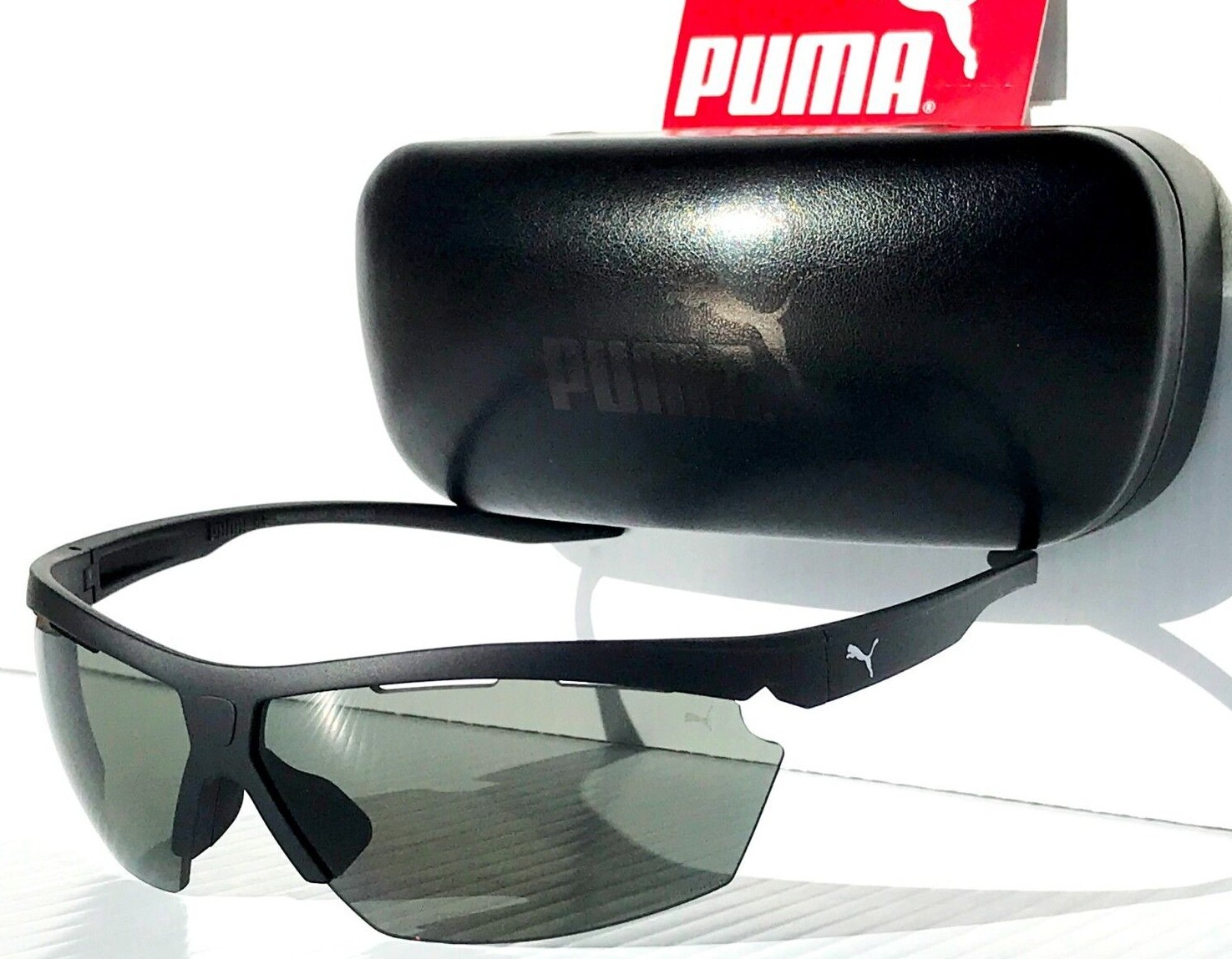 NEW PUMA Matte Black SemiRimless POLARIZED Gray Lens Sunglass PU0005S