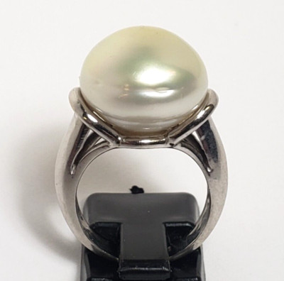 WUNDERSCHÖNER RING 18K WEISSGOLD PASPALEY 15,7 mm SÜDSEEPERLEN GRÖSSE 6,5