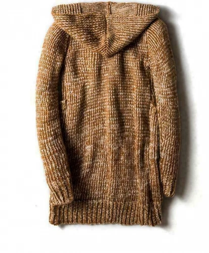 Herren Kapuzen Strickjacke Freizeit Long Pullover Schal Strickpullover Knebel Mantel Trendy - Bild 6 von 17