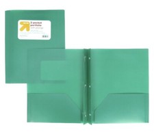 Up Up 2 Pocket Plastic Folder with Prongs - Green NEW 