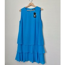 Ralph Lauren Azure Blue Crinkle Georgette Tiered Mini Swing Dress