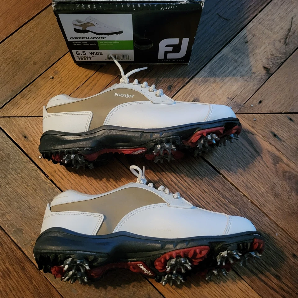 Foot Joy Greenjoys Mujer Talla 6.5 Ancho Blanco y Beige Zapatos de Golf Con Caja Foto 2 de 4