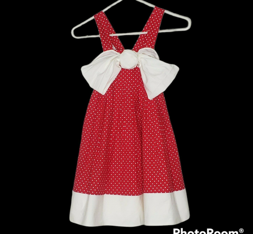 Helena by Neiman Marcus Girl's Size 7 Red White Polka Dot Party Dress Large Bow