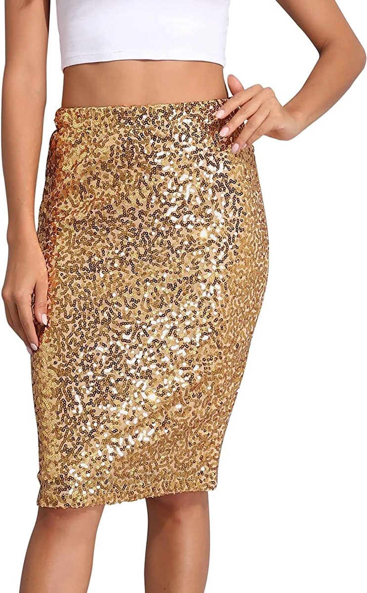 High waisted glitter skirt cheap