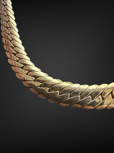 Collana catena Estate oro 14 carati 17,25" serpente serpentina piatta larga graduata 9,5 mm - Foto 3 di 7