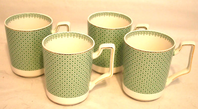 Grace Teaware Green & White / Gold Trim Coffee Mugs Set of Four NEW