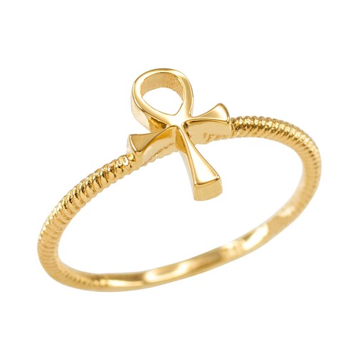 Dainty Gold Egyptian Ankh Cross Ring - Picture 3 of 9