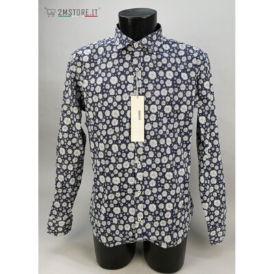 BLOOKER Hemd Flower Dunkelblau Slim Casual Cool Fit Top Qualität