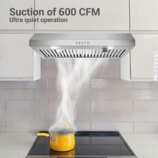 30 inch Kitchen Under Cabinet Range Hood 3-Speed 600CFM Vent w/LEDs Sliver New