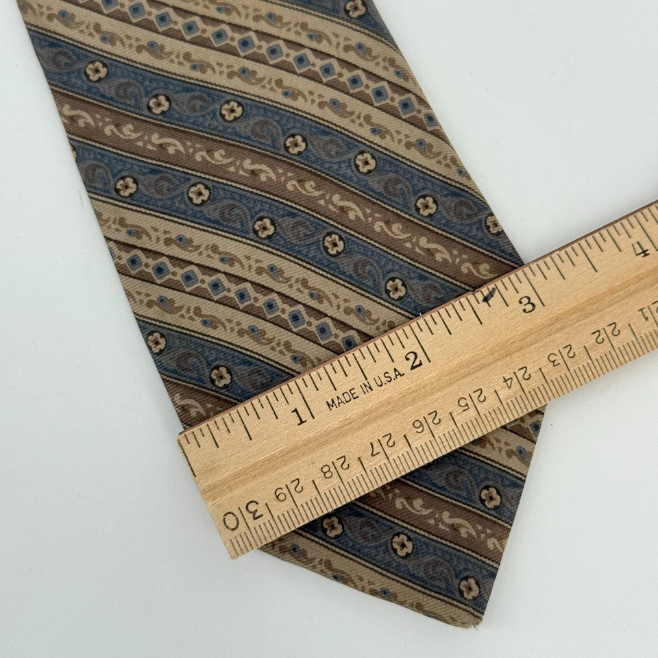 Corbata de Seda Yves Saint Laurent De Colección Ajustada Floral Paisley Rayas Diseñador Boho Años 90 Foto 4 de 4