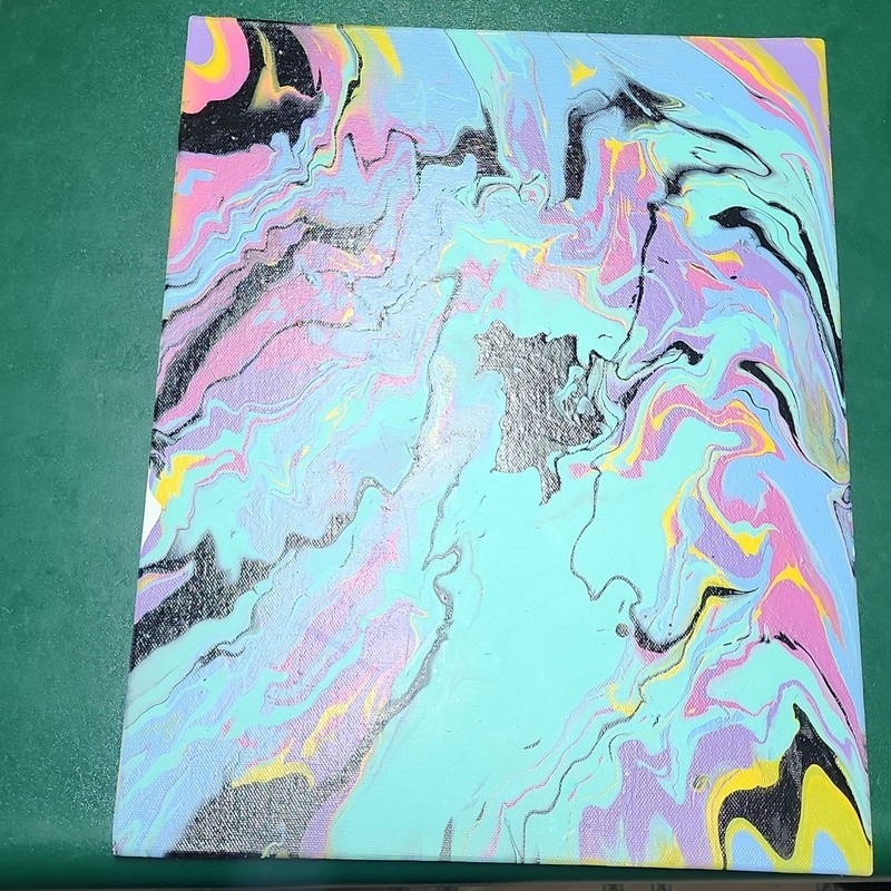 Abstract Fluid Art Painting on Canvas Panel, Multicolor Pour Art, Unframed