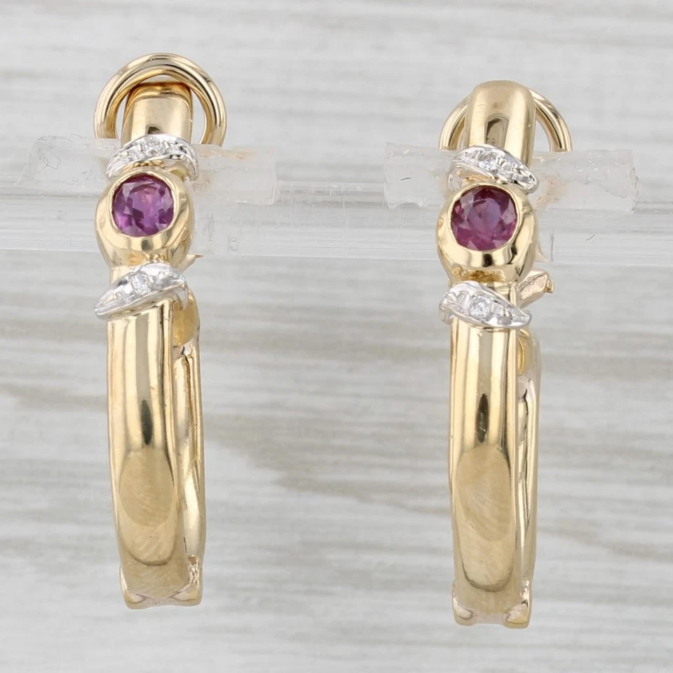 0,54Ct Ruby Diamant Creolen Ohrringe 14K Gelbgold Clip-On Omega Rückseiten - Bild 2 von 4