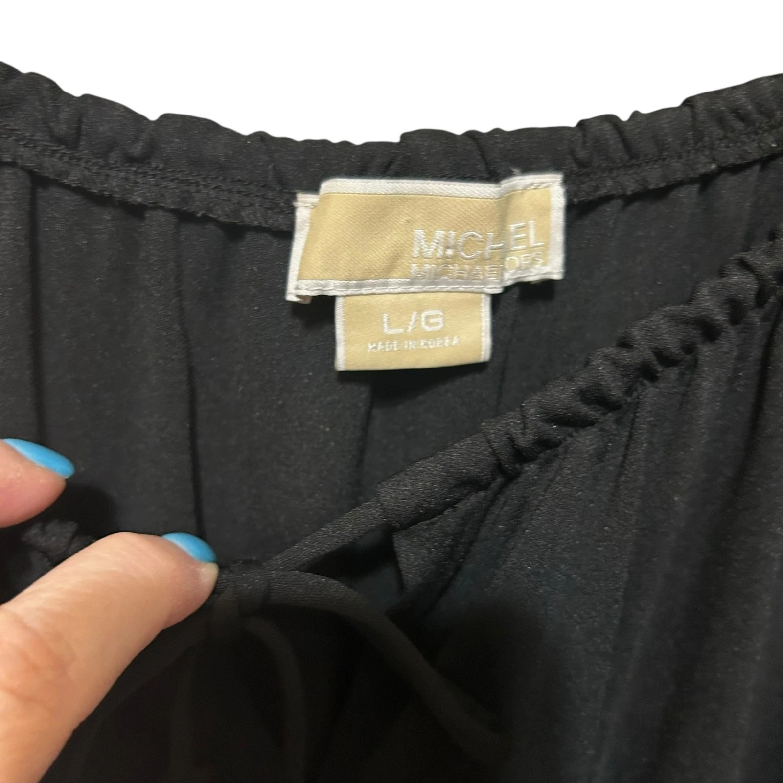 Abito Michael Kors Boho Occhiellato L Nero Elasticizzato Cinched Vita Alta Resort Viaggio