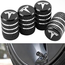 Tesla Tire Valve Caps Black Aluminum Alloy Set of 4