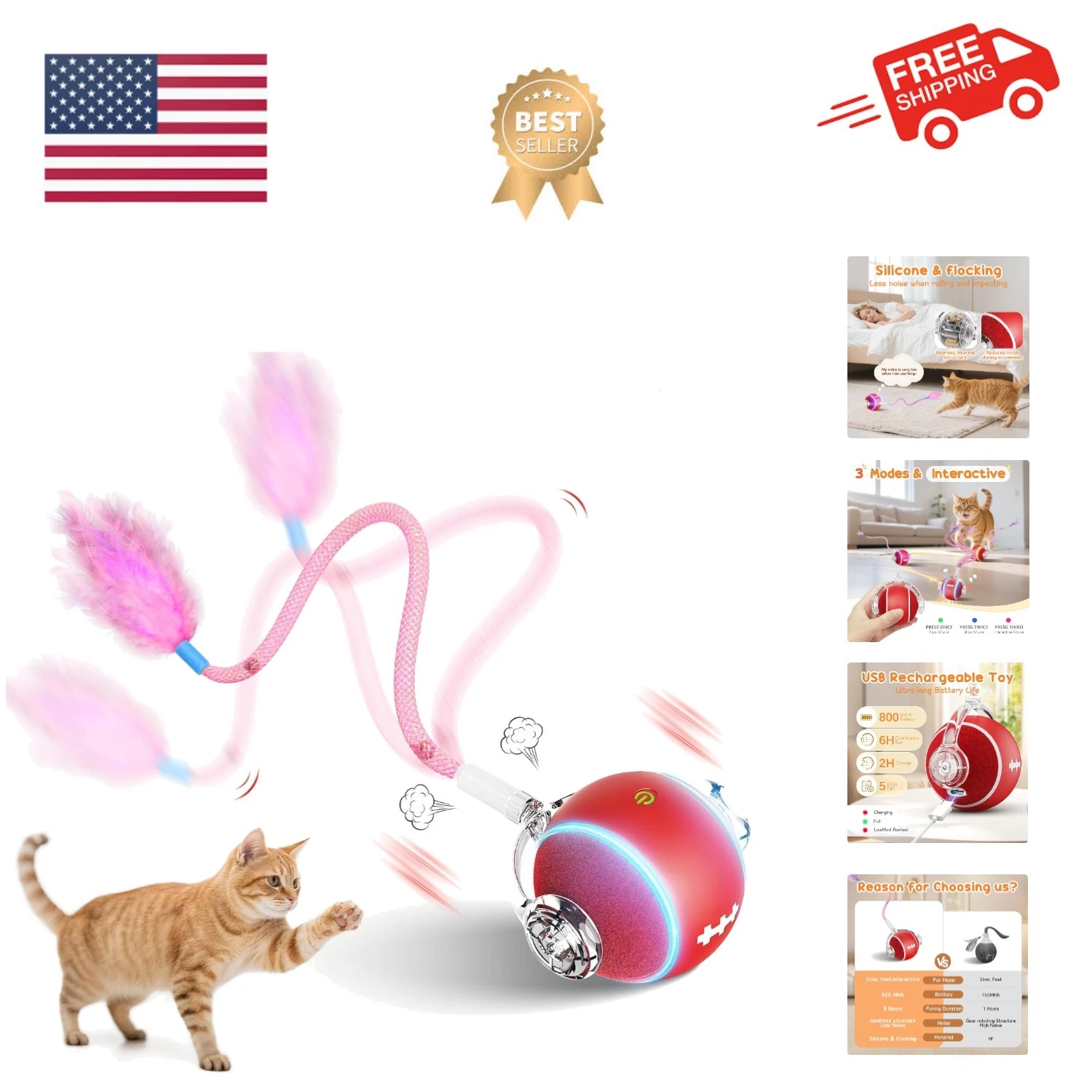 Interactive Cat Toys for Indoor Cats,3 Modes Electric Moving Cat Ball with Fe...
Opens in a new wind