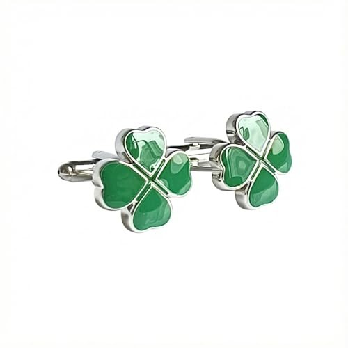 Green Irish Four Leaf Clover Cufflinks Pair for Women Men Enamel St.Patrick's 